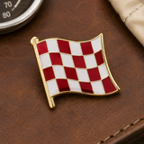 Stage One Pin on brown leather with vintage motorcycle details