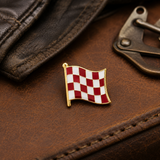 Stage One Pin on brown leather with vintage metal hardware